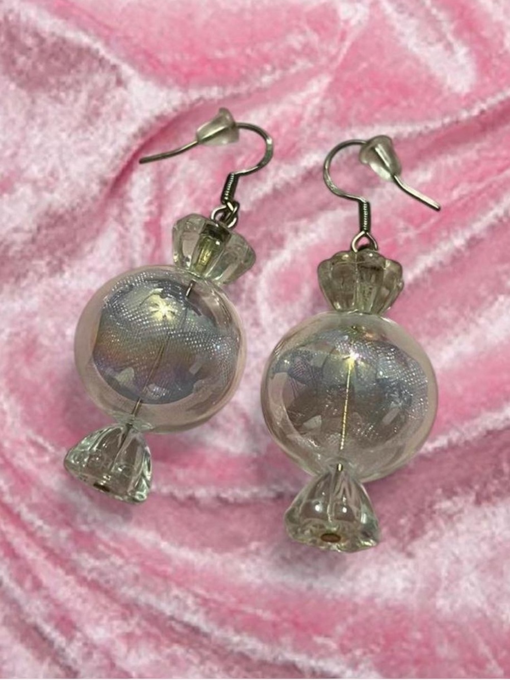 Holographic Orb Candy Drop Earrings - Clear Iridescent